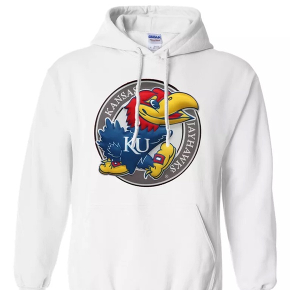 Kansas Jayhawks KU Jayhawks White Sweatshirt Hoodie Gildan Small Unisex NWOT - Picture 1 of 2